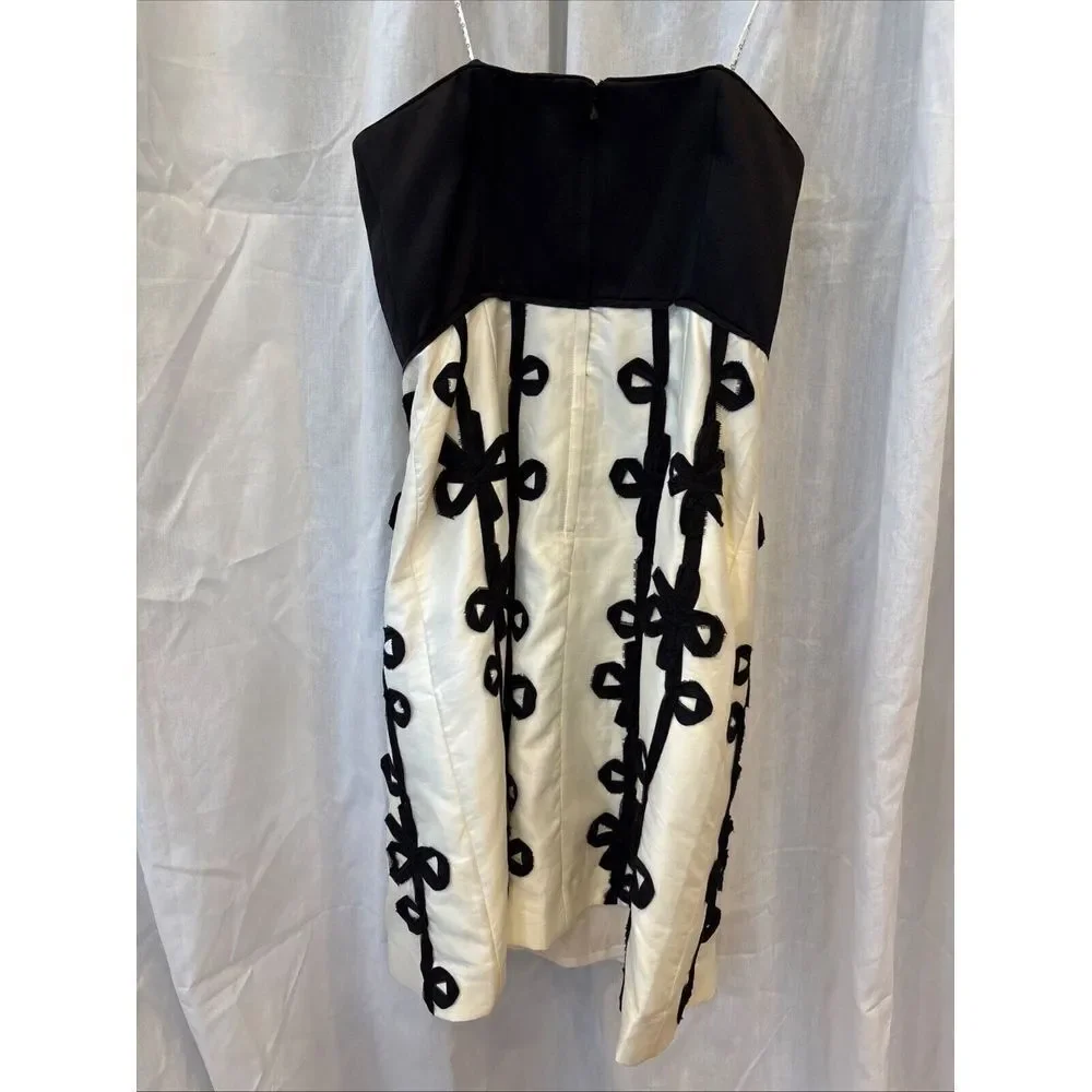 Lilly Pulitzer Sienna Ribbon Embroidered Strapless Dress Black Ivory Fit Flare 8 - Picture 3 of 4